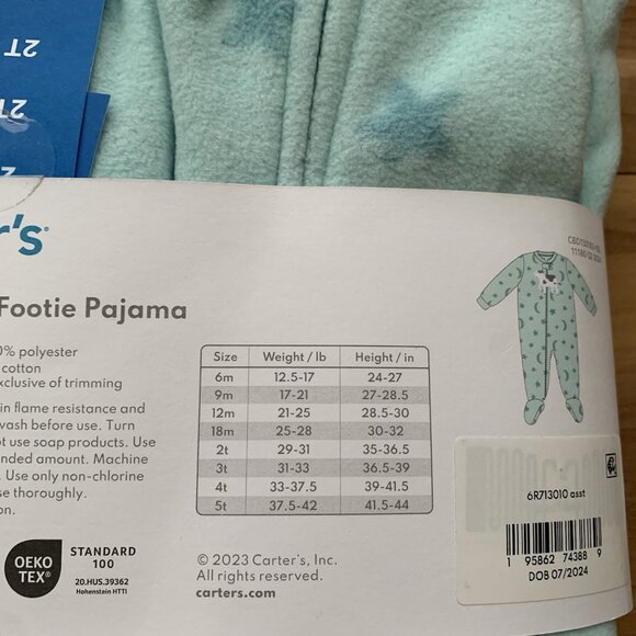 Carter's Cow Moon Stars Turquoise Fleece Footed Pajama Sleeper 2T New - Picture 3 of 7